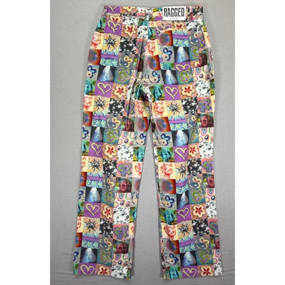 The Ragged Priest Patchwork Print Jeans Womens 14 Multicolor Excellent Y2K Retro - Picture 8 of 9